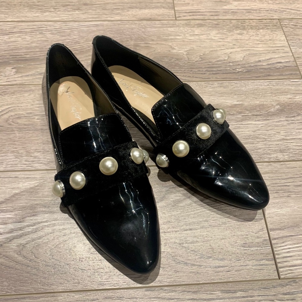 Lord & Taylor Patent Pearl Embellished Flats
